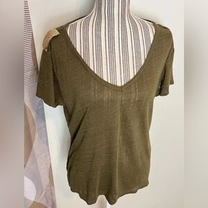 AS by DF Linen Neiman Marcus Army Green Tee Size L Women's Relaxed Fit Top Linen